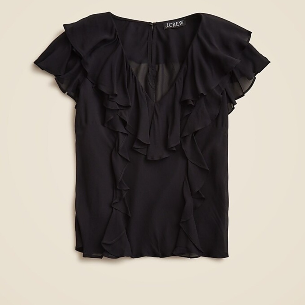 J Crew Ruffle chiffon top Women’s Sz L Black NWT CF459